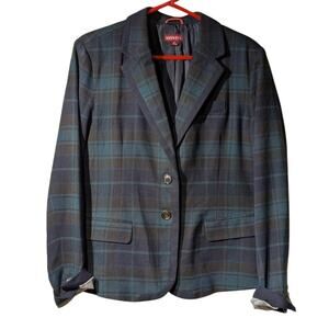 Vintage Merona Y2K Wool Blend Black Watch Tartan Plaid Blazer Womens Sz 16